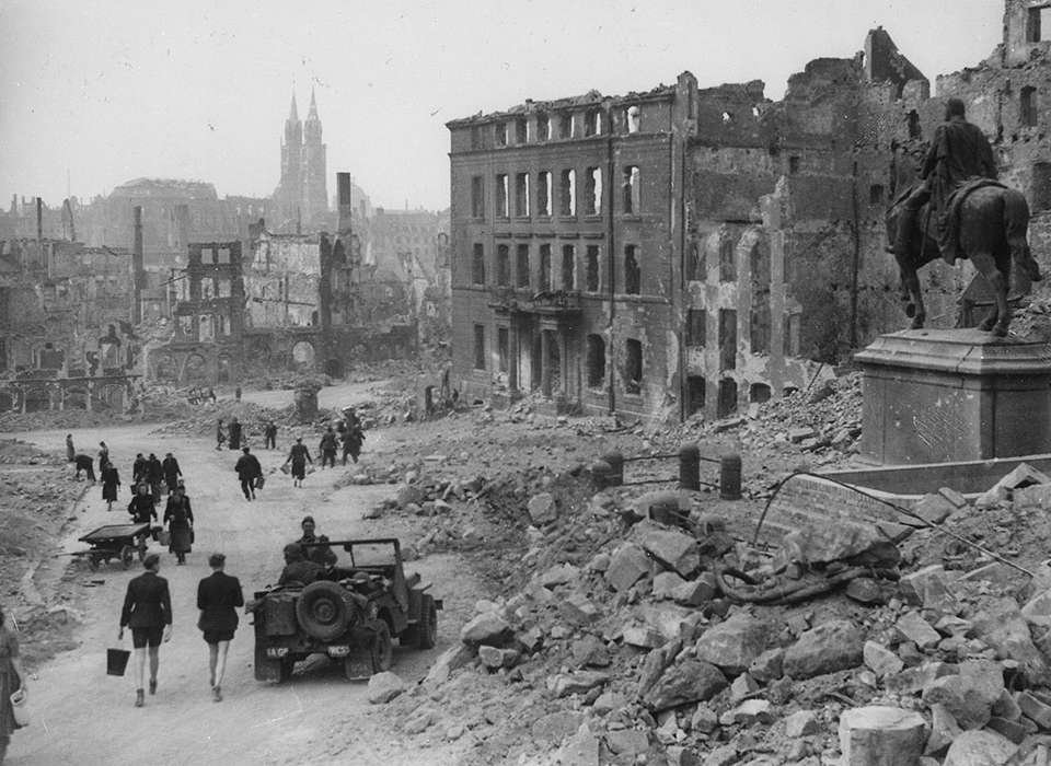 A scene of Dresden destroyed after bombing