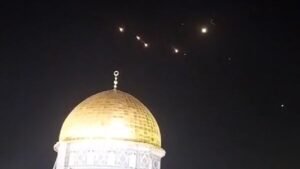 Iranian missiles fly over the Dome of the Rock