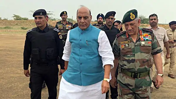 Rajnath Singh, India's Minister of Defense during a visit to Pokhran where India's first nuclear test was conducted.