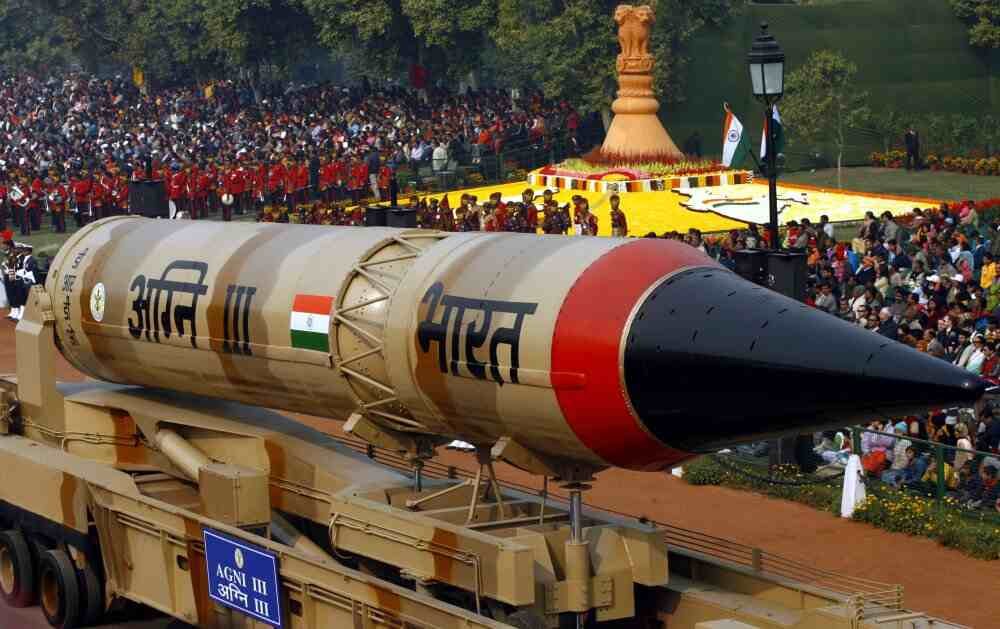 India's Agni III Missile on display during Republic Day