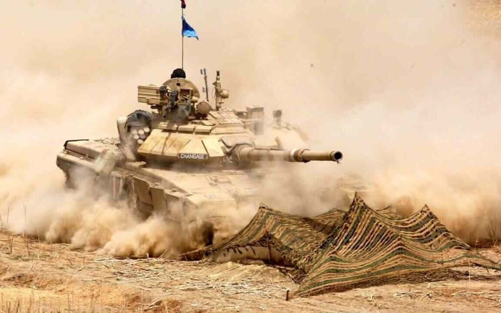 A T-90 Tank of the Indian Army during a military exercise in Rajasthan Desert